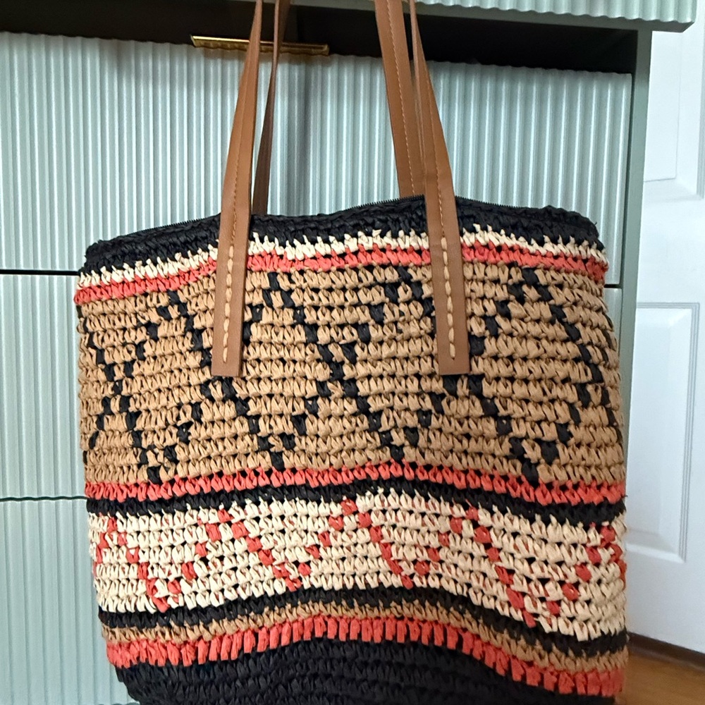 Stylish Black and Tan Woven Tote Bag